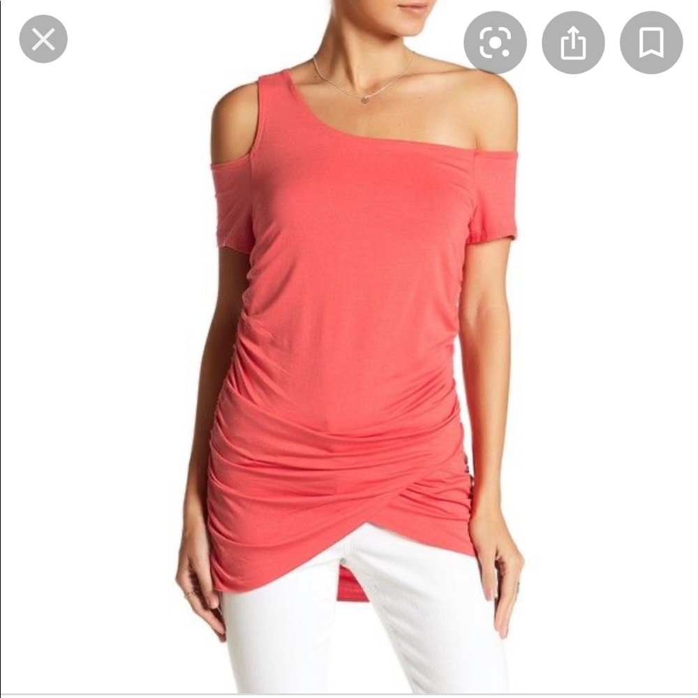 Vanity Room ivory Asymmetrical Cold Shoulder Top